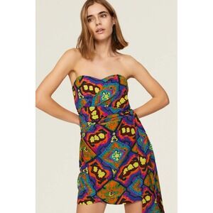 Rodebjer Bologna Rihad Multicolor Silk Strapless Dress Size Small
